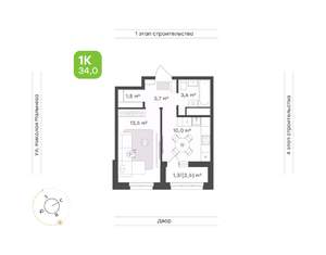1-к квартира, вторичка, 34м2, 9/16 этаж