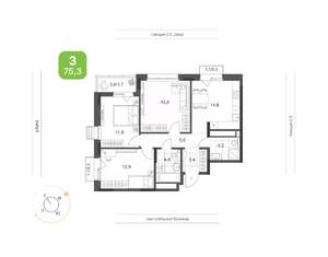 3-к квартира, вторичка, 75м2, 10/24 этаж