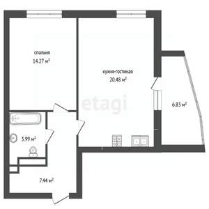 2-к квартира, вторичка, 53м2, 5/21 этаж