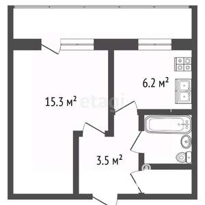 1-к квартира, вторичка, 28м2, 2/5 этаж
