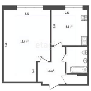 1-к квартира, вторичка, 29м2, 1/5 этаж