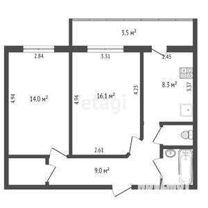 2-к квартира, вторичка, 57м2, 4/10 этаж