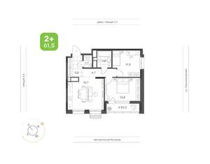 2-к квартира, вторичка, 62м2, 16/21 этаж