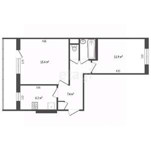 2-к квартира, вторичка, 46м2, 2/5 этаж