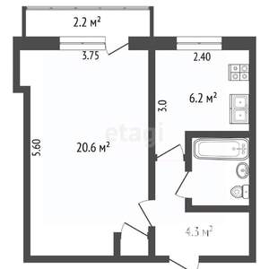 1-к квартира, вторичка, 34м2, 6/9 этаж