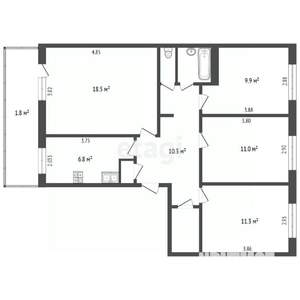 4-к квартира, вторичка, 74м2, 5/5 этаж