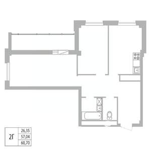 2-к квартира, вторичка, 61м2, 7/25 этаж