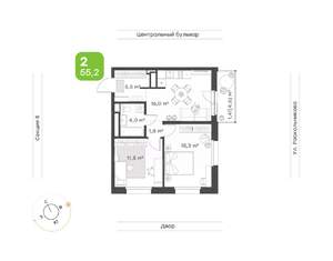 2-к квартира, вторичка, 55м2, 23/24 этаж