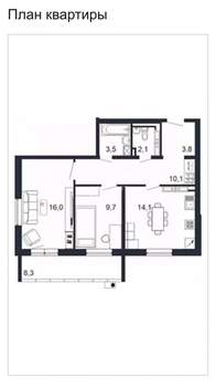 2-к квартира, вторичка, 64м2, 8/18 этаж
