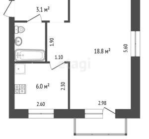 1-к квартира, вторичка, 31м2, 3/1 этаж
