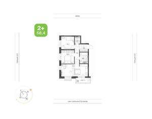 2-к квартира, вторичка, 58м2, 7/9 этаж