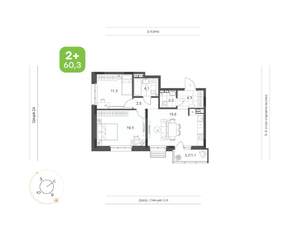 2-к квартира, вторичка, 60м2, 8/9 этаж