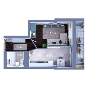 1-к квартира, вторичка, 38м2, 7/25 этаж
