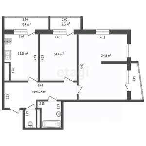 3-к квартира, вторичка, 73м2, 9/17 этаж