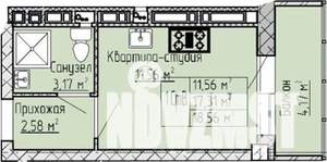 Студия квартира, строящийся дом, 19м2, 18/19 этаж
