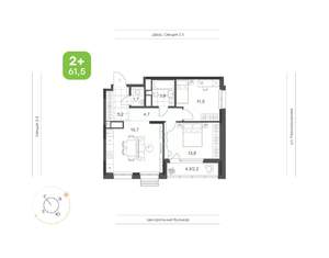 2-к квартира, вторичка, 62м2, 17/21 этаж