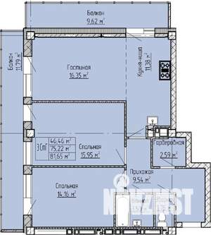 3-к квартира, строящийся дом, 82м2, 10/19 этаж