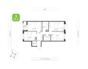 3-к квартира, вторичка, 76м2, 3/16 этаж