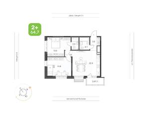 2-к квартира, вторичка, 65м2, 6/21 этаж