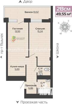 2-к квартира, строящийся дом, 50м2, 6/25 этаж