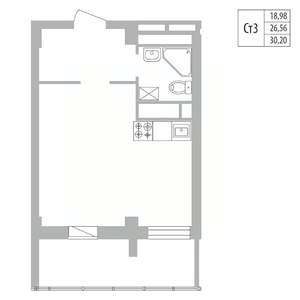 Студия квартира, вторичка, 30м2, 12/25 этаж