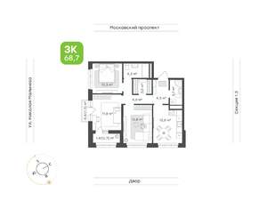 3-к квартира, вторичка, 69м2, 4/16 этаж
