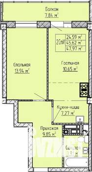 2-к квартира, строящийся дом, 48м2, 12/19 этаж