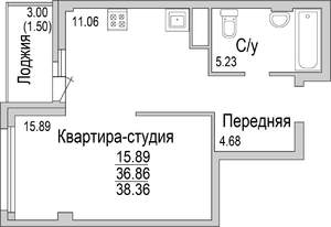 1-к квартира, строящийся дом, 38м2, 5/16 этаж