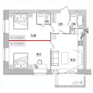 2-к квартира, строящийся дом, 65м2, 5/5 этаж