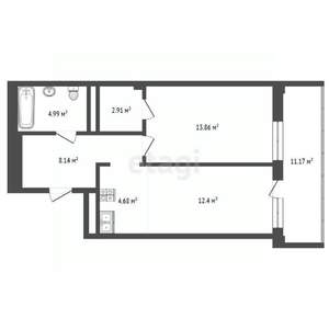 1-к квартира, вторичка, 59м2, 14/19 этаж
