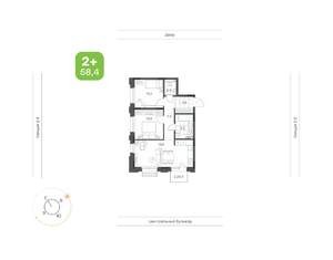 2-к квартира, вторичка, 58м2, 2/9 этаж