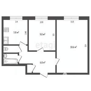 2-к квартира, вторичка, 43м2, 2/9 этаж