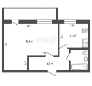 1-к квартира, вторичка, 44м2, 5/5 этаж