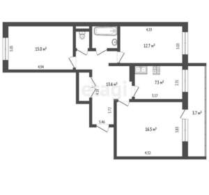 3-к квартира, вторичка, 74м2, 3/9 этаж