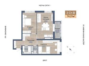 3-к квартира, строящийся дом, 77м2, 21/22 этаж