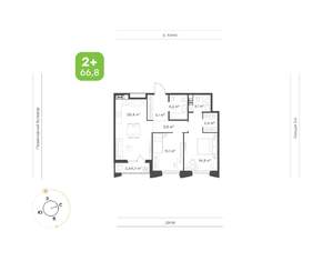 2-к квартира, вторичка, 67м2, 3/16 этаж