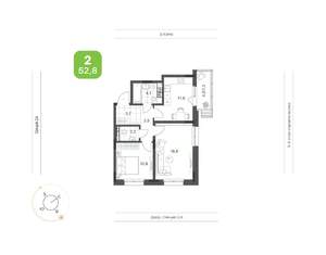 2-к квартира, вторичка, 53м2, 4/9 этаж