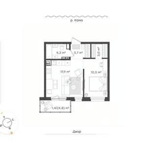 2-к квартира, вторичка, 46м2, 9/9 этаж