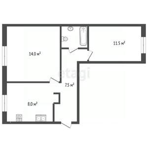2-к квартира, вторичка, 41м2, 1/5 этаж