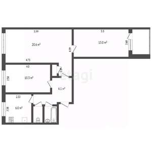 3-к квартира, вторичка, 59м2, 3/9 этаж