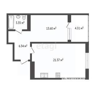 1-к квартира, вторичка, 47м2, 1/7 этаж