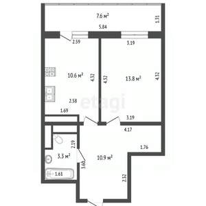 1-к квартира, вторичка, 44м2, 6/10 этаж