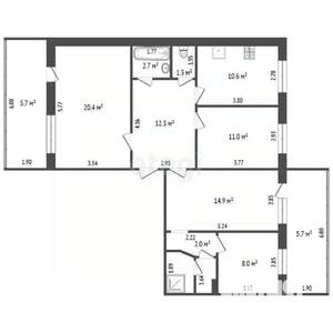 4-к квартира, вторичка, 86м2, 1/5 этаж