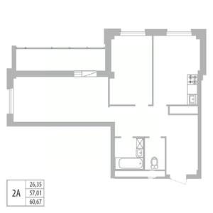 2-к квартира, вторичка, 61м2, 3/25 этаж