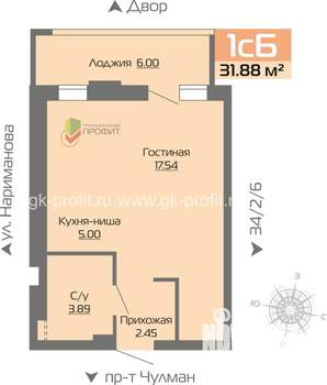 1-к квартира, строящийся дом, 32м2, 7/19 этаж