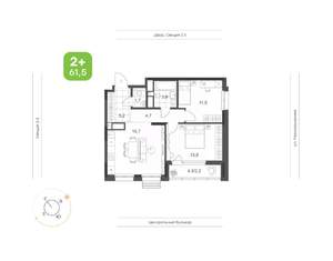 2-к квартира, вторичка, 62м2, 13/21 этаж