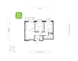 2-к квартира, вторичка, 64м2, 8/9 этаж
