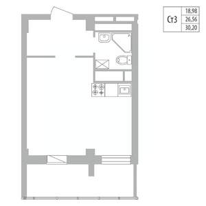 1-к квартира, вторичка, 30м2, 14/25 этаж