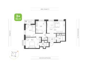 3-к квартира, вторичка, 82м2, 21/21 этаж