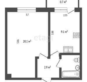 1-к квартира, вторичка, 32м2, 4/5 этаж